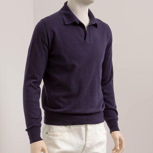 Moglia | Skipper Polo | | Fine Knit (14GG) | Donker Blauw