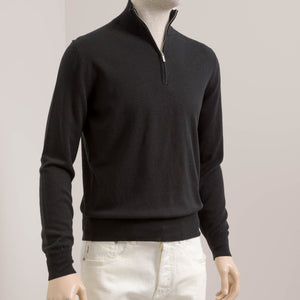 Zeni | 1/4 Rits | Fine Knit (14GG) | Zwart