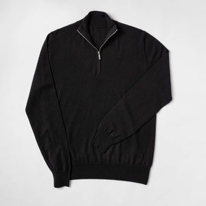 Zeni | 1/4 Rits | Fine Knit (14GG) | Zwart